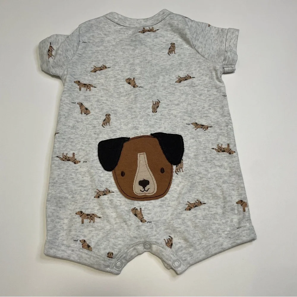 Carter's Baby Boy Puppy Dog Print Romper Gray Short Sleeve One-Piece 3M
